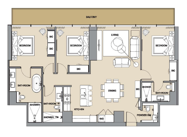مخطط شقة ب3 غرفة نوم