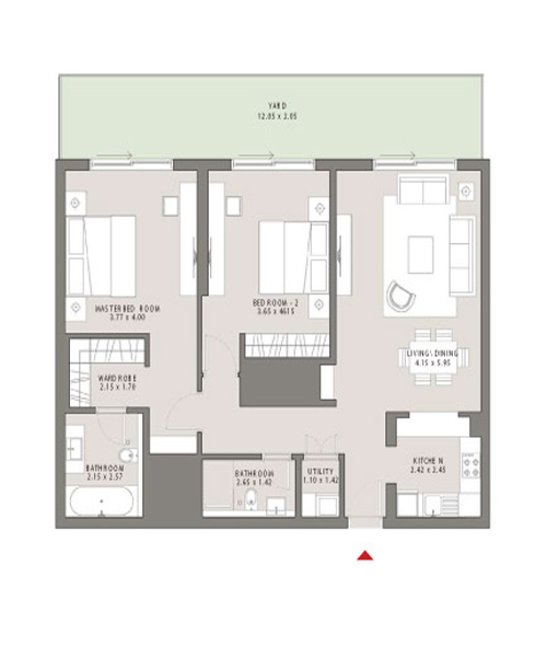 مخطط شقة ب2 غرفة نوم