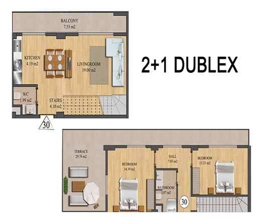 مخطط شقة دوبلكس ب2 غرفة نوم