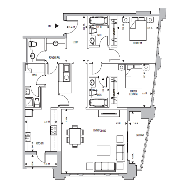 مخطط شقة ب2 غرفة نوم في برج الهلال 1