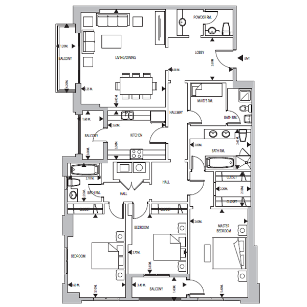 مخطط شقة ب3 غرفة نوم في برج الهلال 1