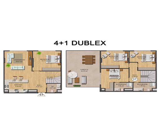 مخطط شقة دوبلكس ب4 غرفة نوم
