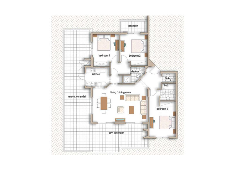 مخطط شقة بـ3 غرفة نوم