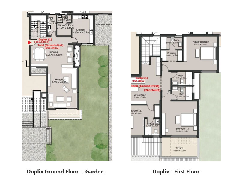 مخطط شقة دوبلكس بـ 3 غرفة نوم