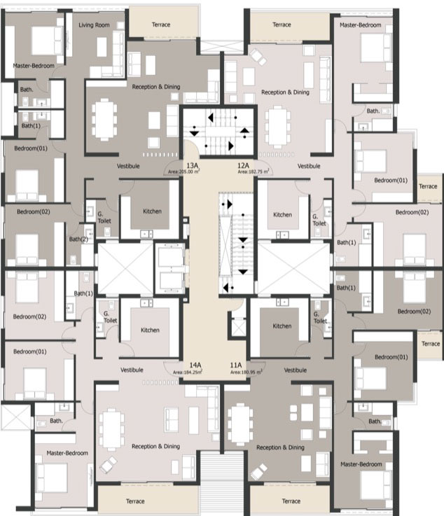 مخطط الطابق الأول للشقق السكنية