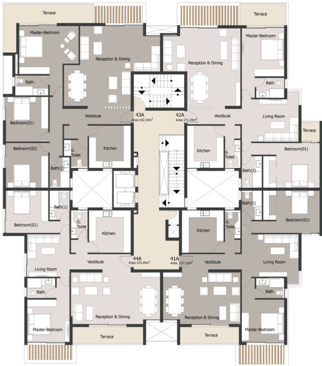 مخطط الطابق الرابع للشقق السكنية