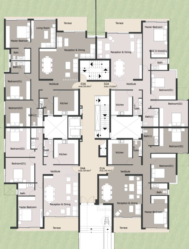مخطط الطابق الأرضي للشقق السكنية