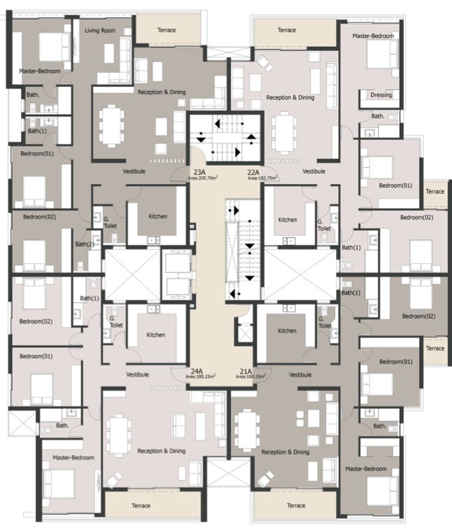 مخطط الطابق الثاني للشقق السكنية
