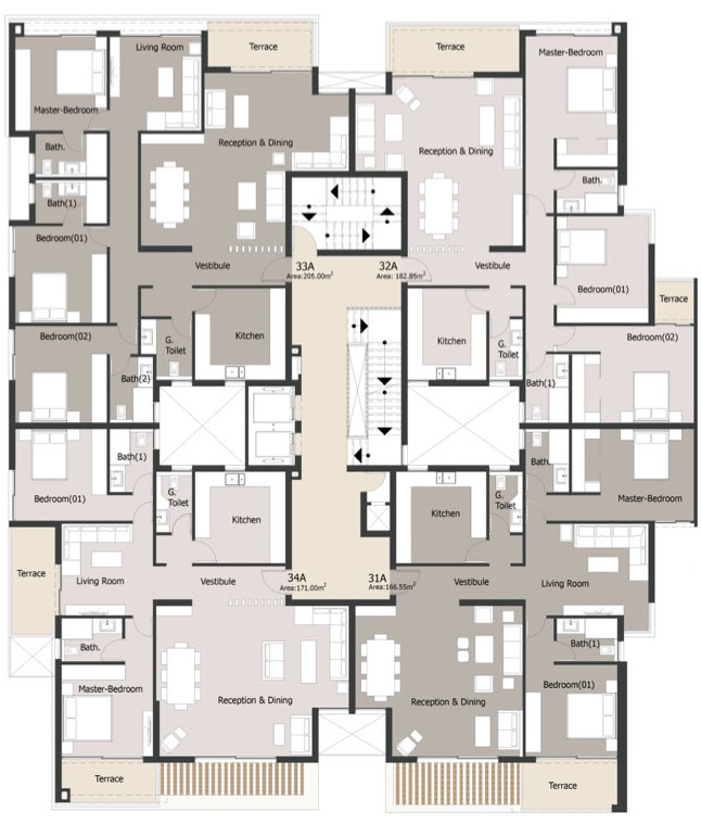 مخطط الطابق الثالث للشقق السكنية