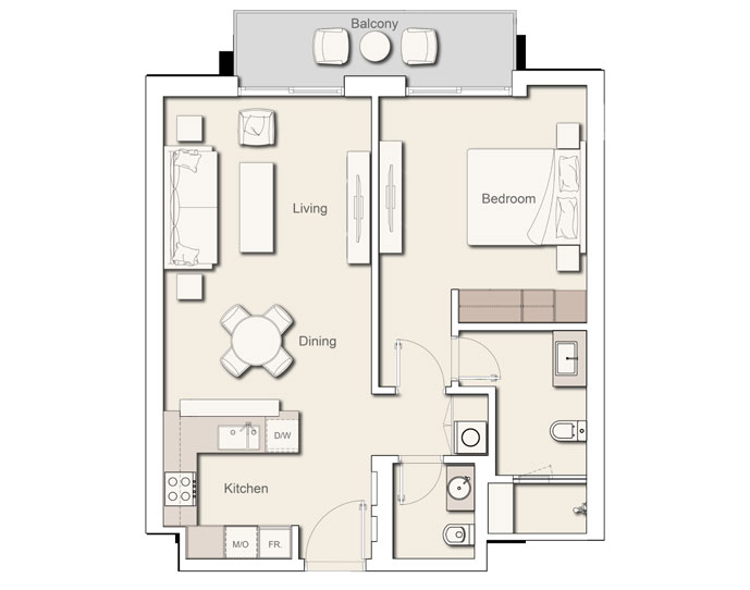 مخطط شقة 1 غرفة نوم
