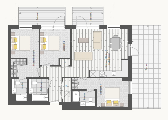 مخطط شقة 3 غرفة نوم